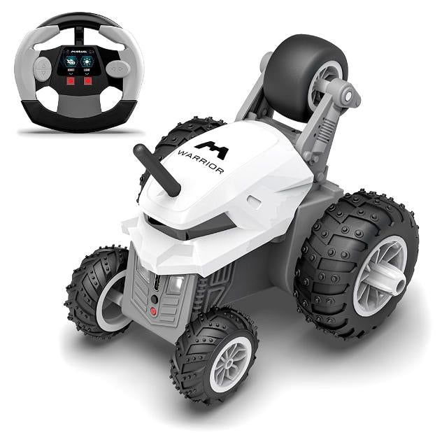 Mirana Warrior 360° Rotating Stunt RC Car for Kids, high-speed remote control vehicle with steering, USB Type-C rechargeable battery, Made in India (White).