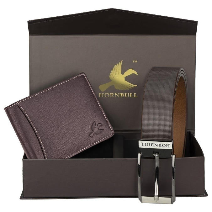 HORNBULL Men's Brown Wallet and Belt Combo | Valentine's Day Gift Set for Men | Mens Leather Wallet | Wallets Men Leather BW69187