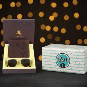 LONDON ALLEY Elk Vintage Brown Wallet and Sunglass Gift Hamper for Men