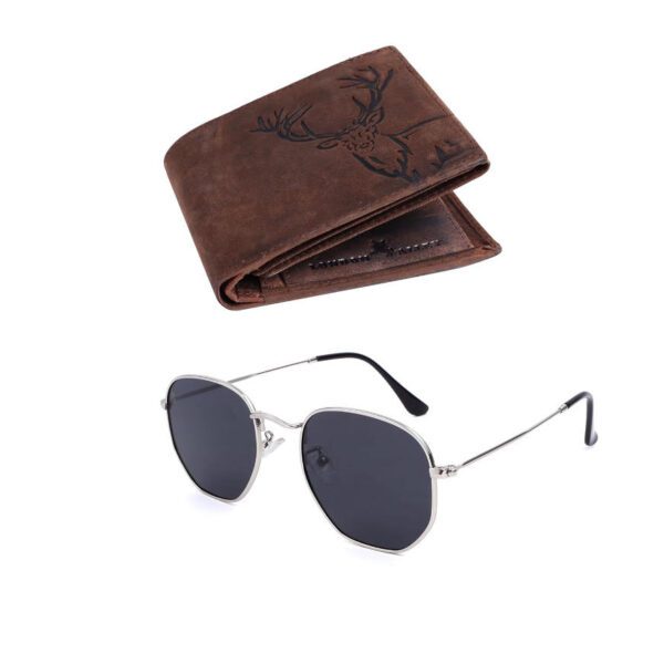 LONDON ALLEY Elk Vintage Brown Wallet and Sunglass Gift Hamper for Men
