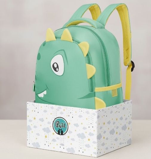 SKYBAGS Dino 02 Green School Backpack with 2 Compartments, Padded Grab Handle, Padded Shoulder Straps, and 1 Bottle Pocket.